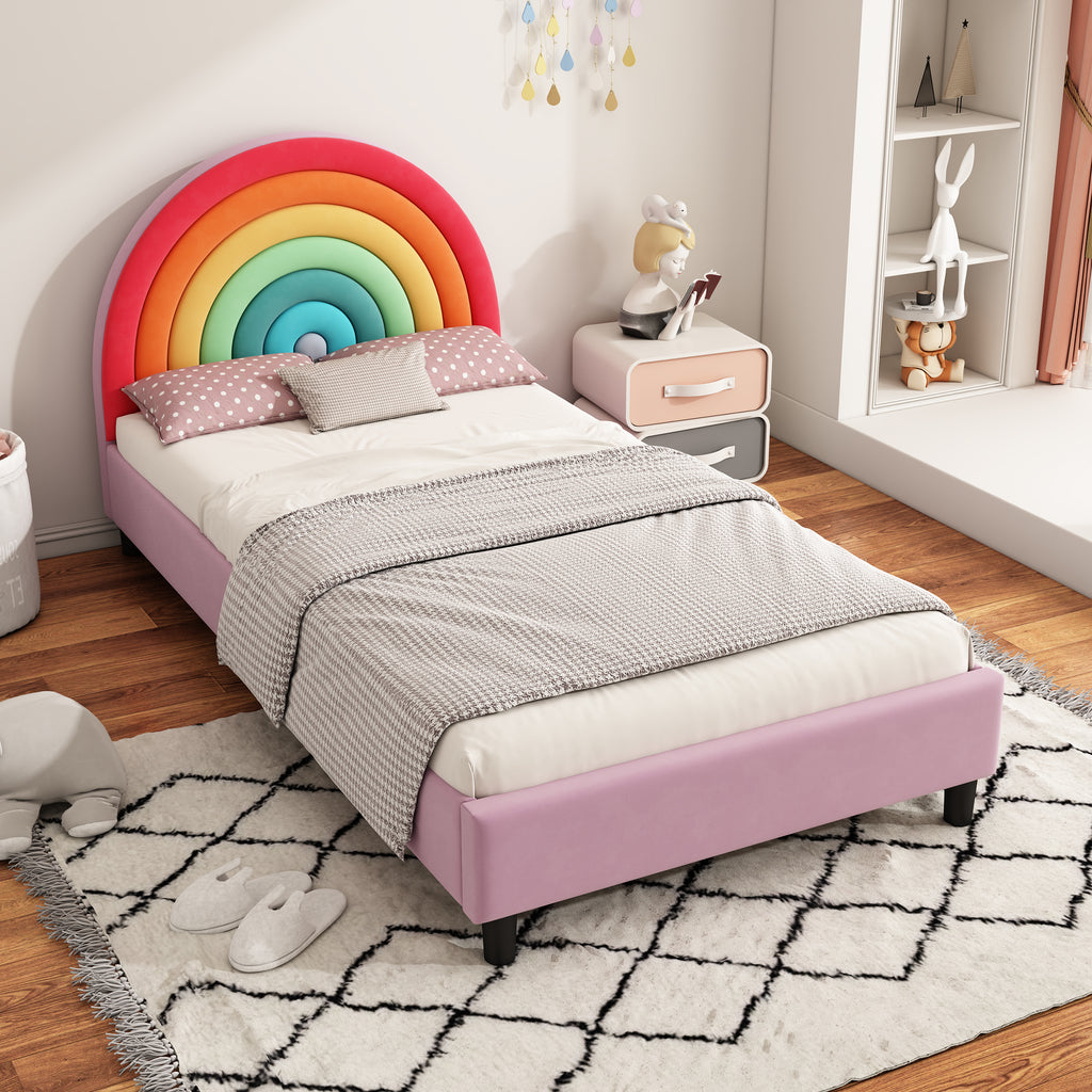 Rainbow Design Upholstered Twin Platform Bed