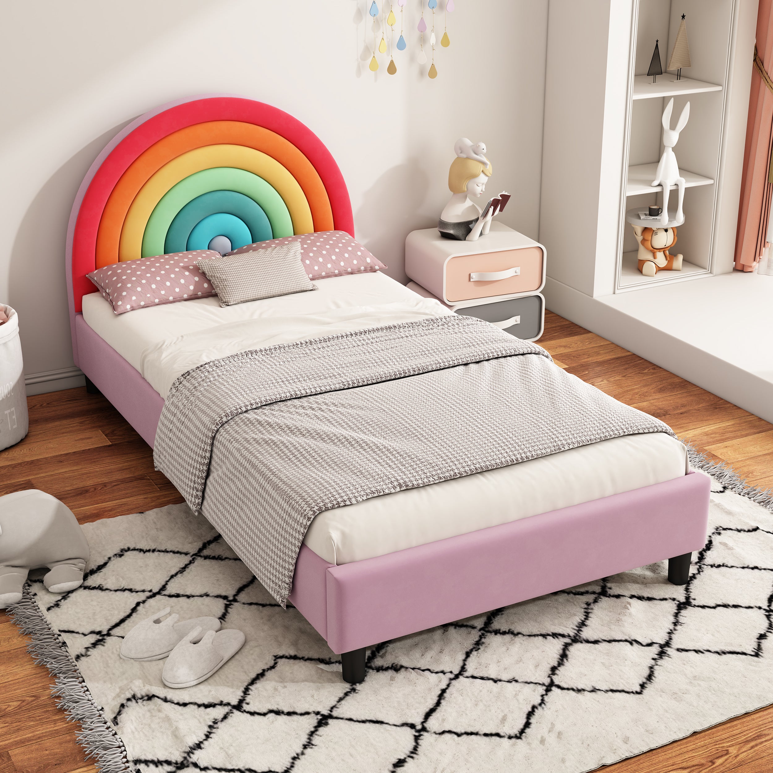 Rainbow Design Upholstered Twin Platform Bed