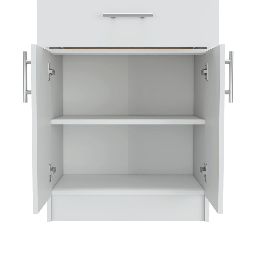 Pantry Organizer Cabinet 33" H, One Drawer, Two Interior Shelves, Two Doors, White/Light