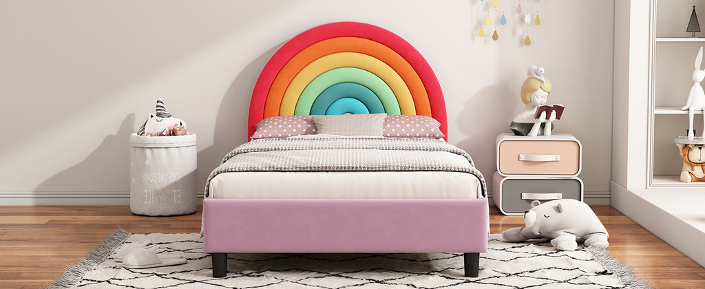 Rainbow Design Upholstered Twin Platform Bed