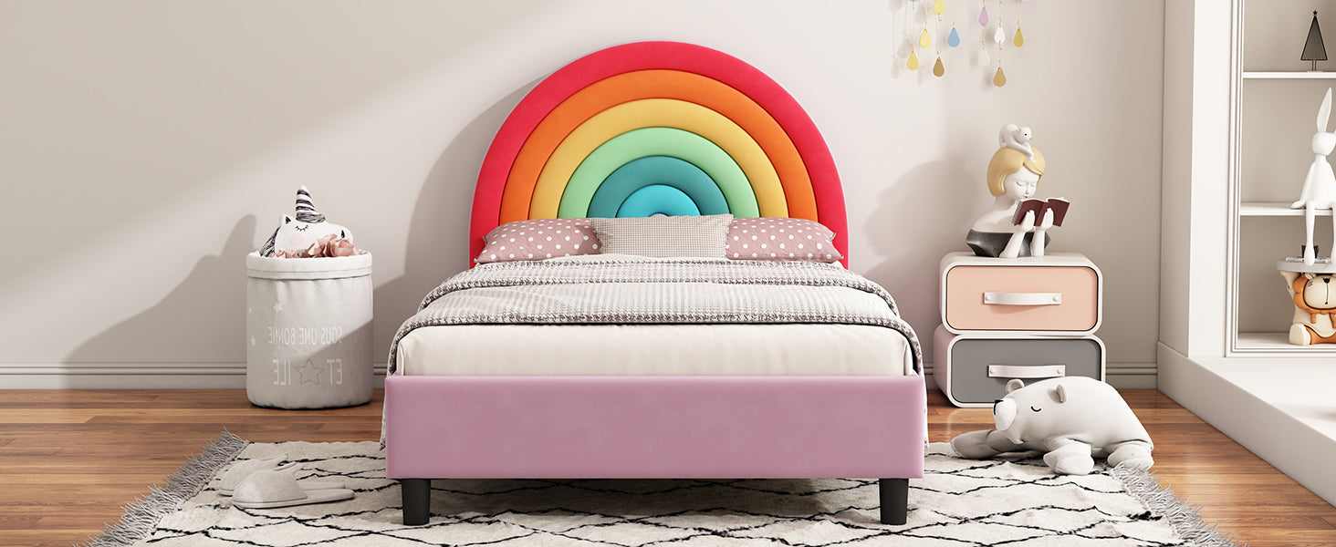 Rainbow Design Upholstered Twin Platform Bed