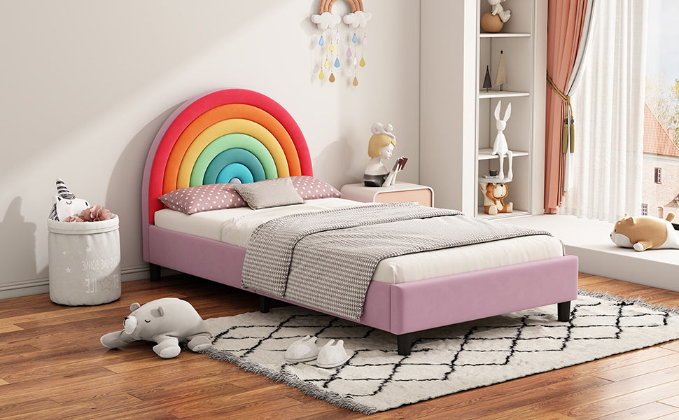 Rainbow Design Upholstered Twin Platform Bed