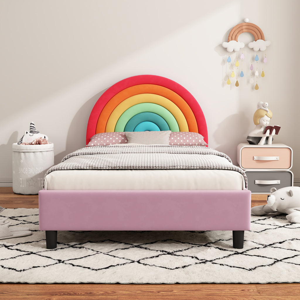 Rainbow Design Upholstered Twin Platform Bed