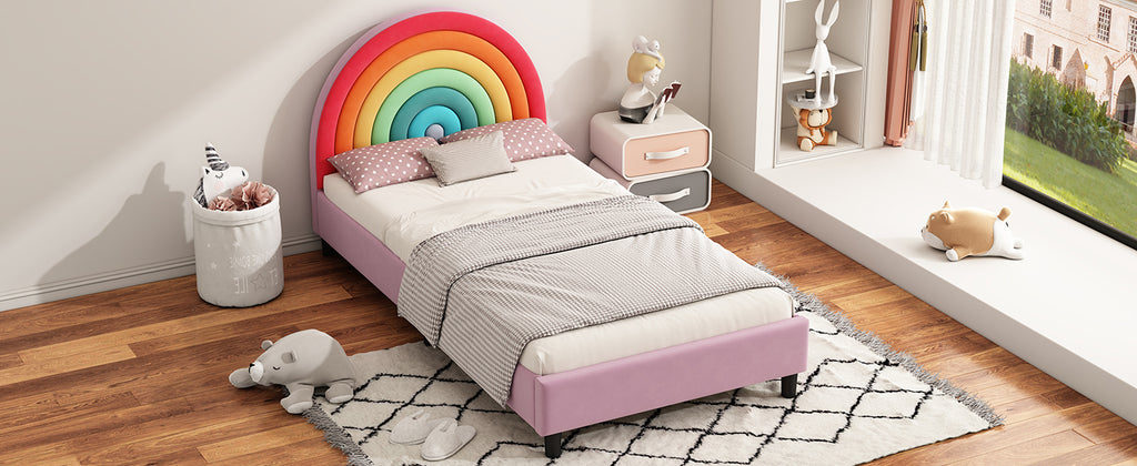 Rainbow Design Upholstered Twin Platform Bed