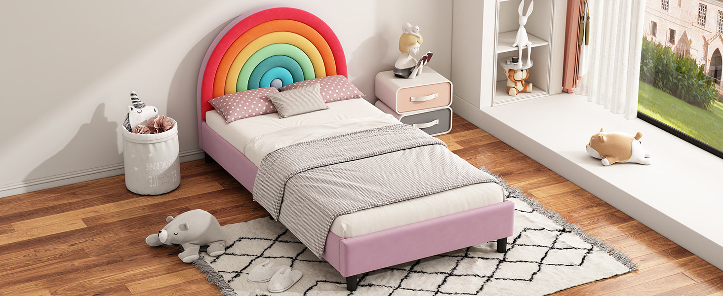 Rainbow Design Upholstered Twin Platform Bed