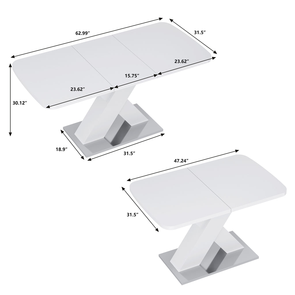 Modern Rectangle Dining Table, Stretchable