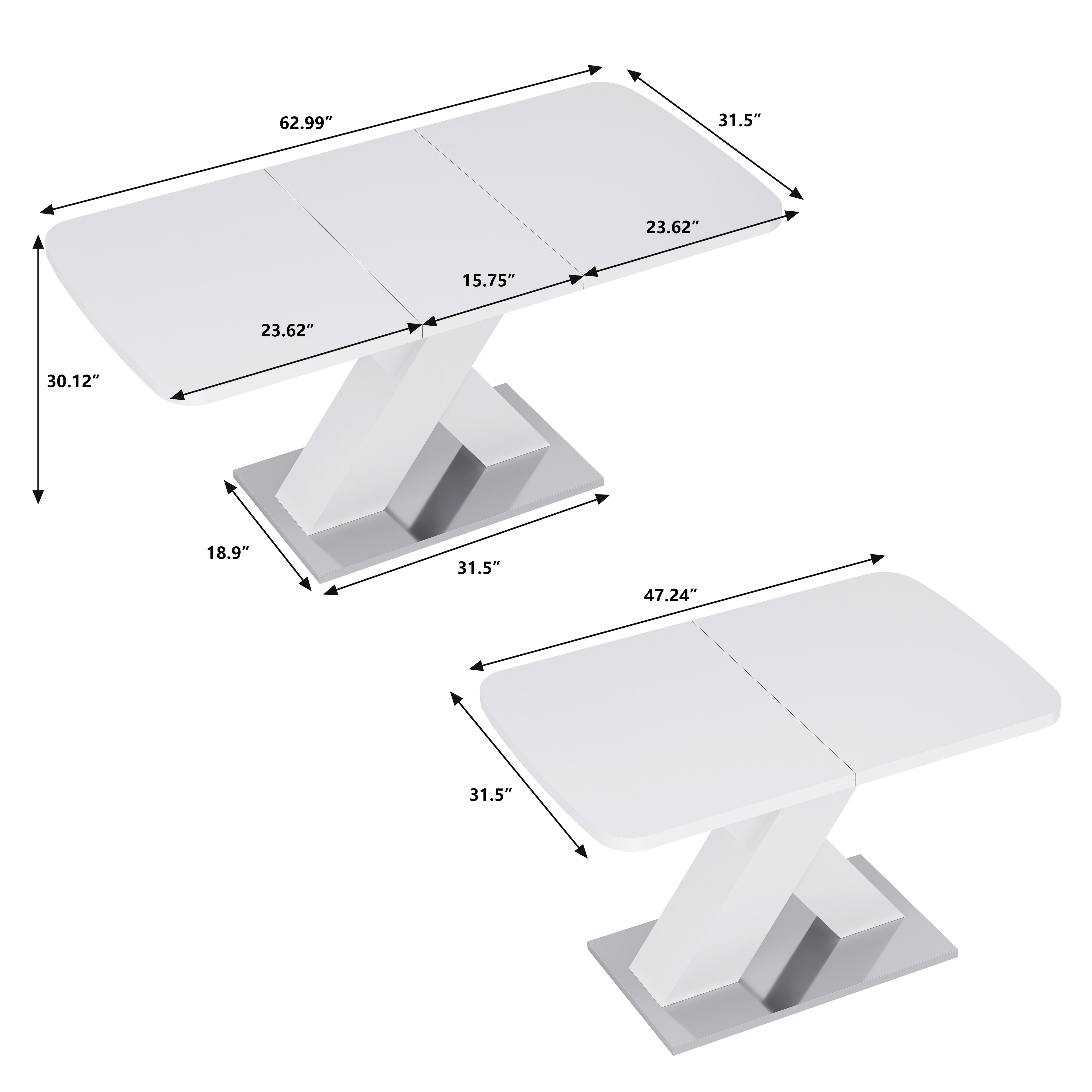 Modern Rectangle Dining Table, Stretchable