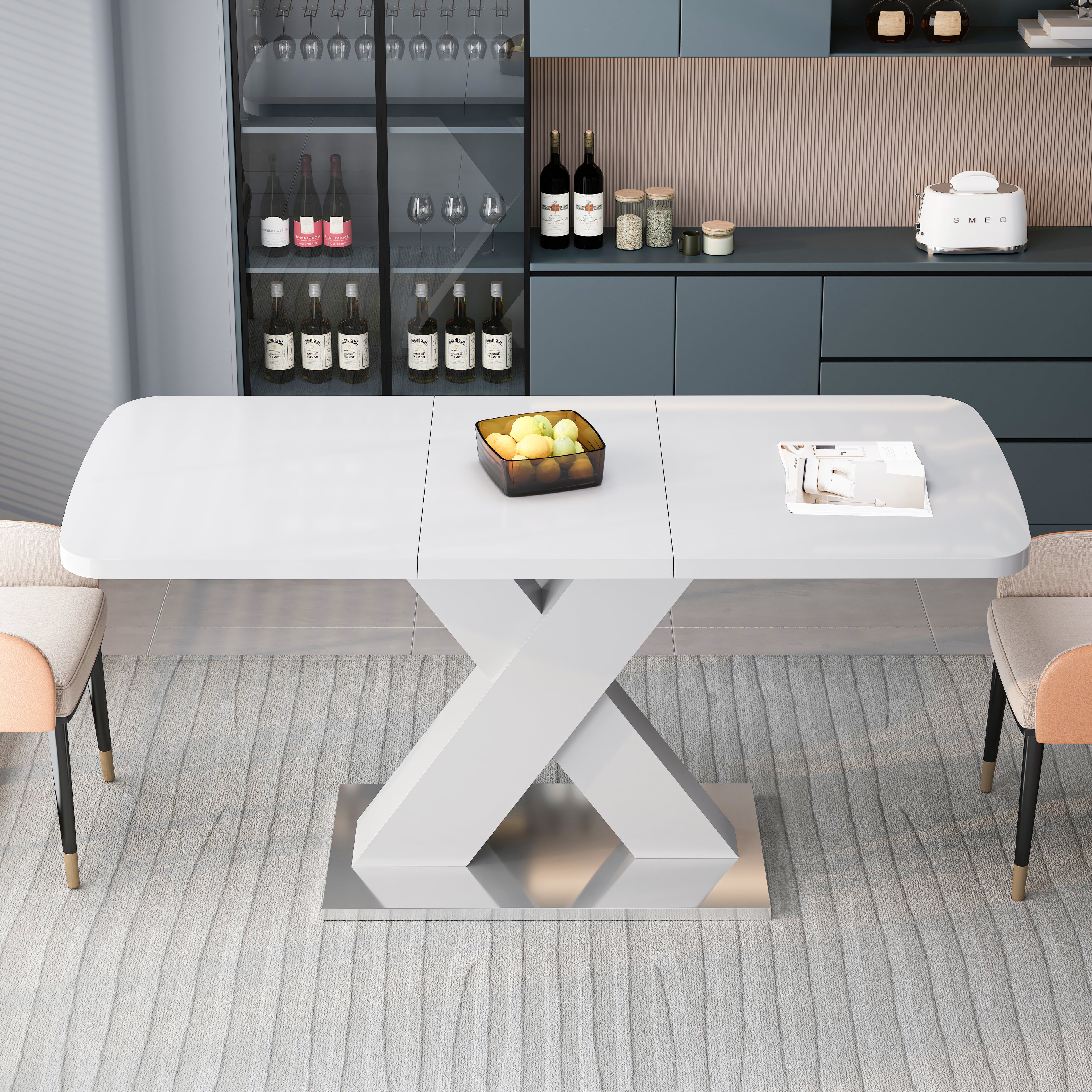 Modern Rectangle Dining Table, Stretchable