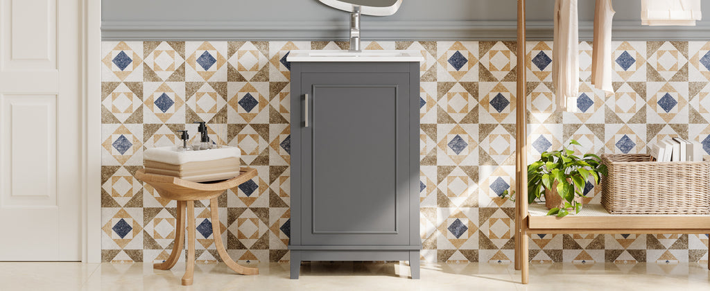 20 Inch Modern Small Bathroom Vanity Cabinet With Ceramic Basin