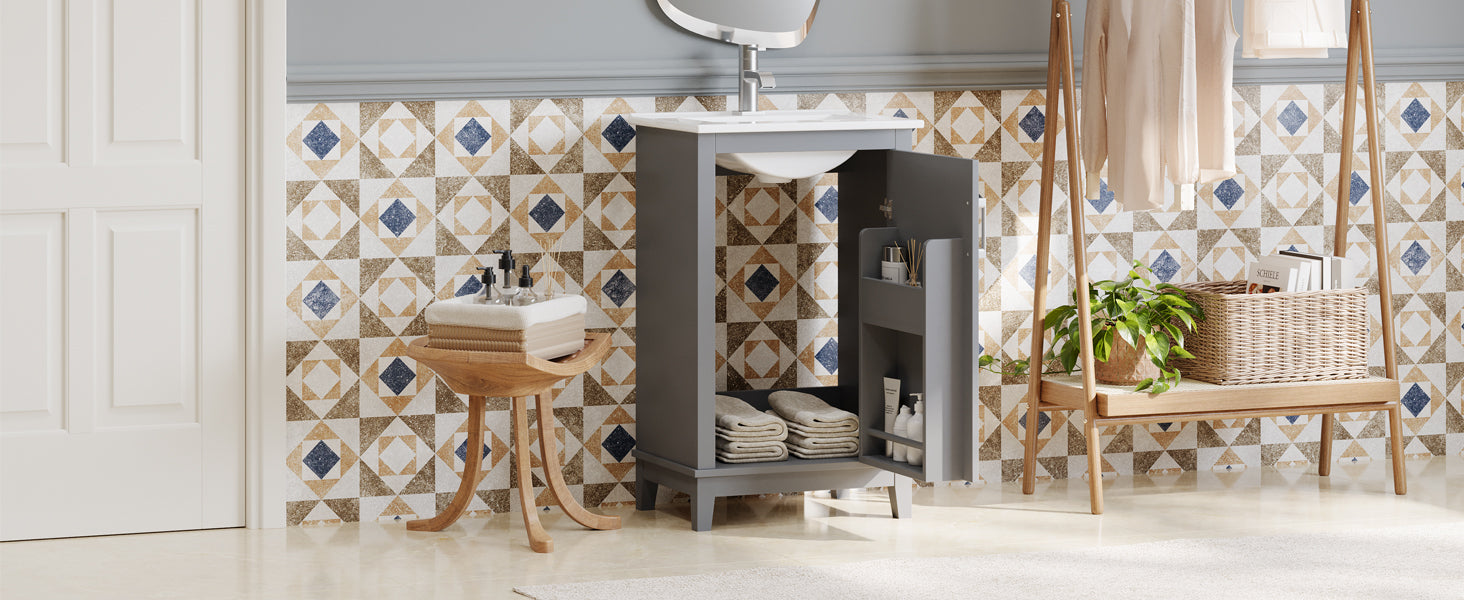 20 Inch Modern Small Bathroom Vanity Cabinet With Ceramic Basin