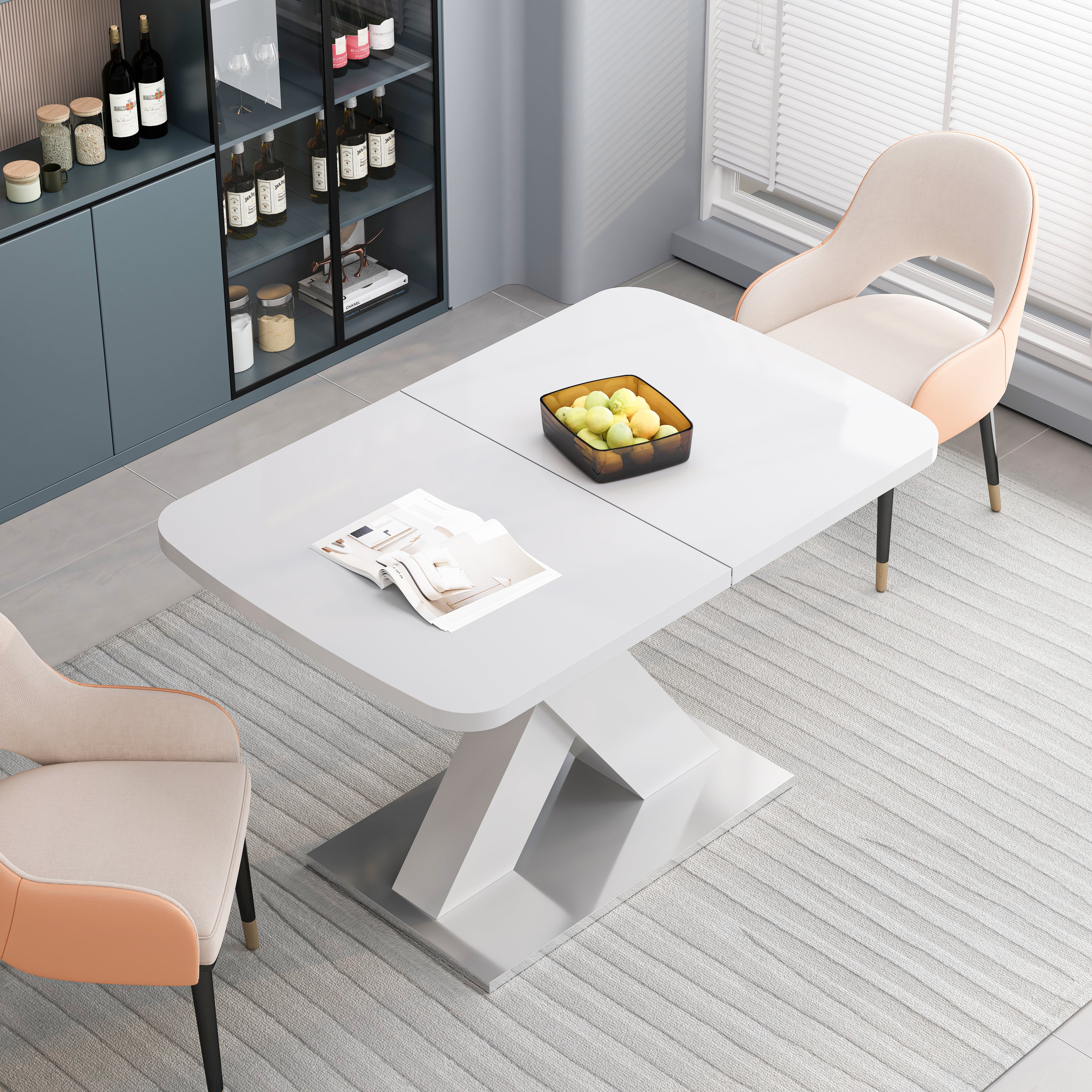 Modern Rectangle Dining Table, Stretchable