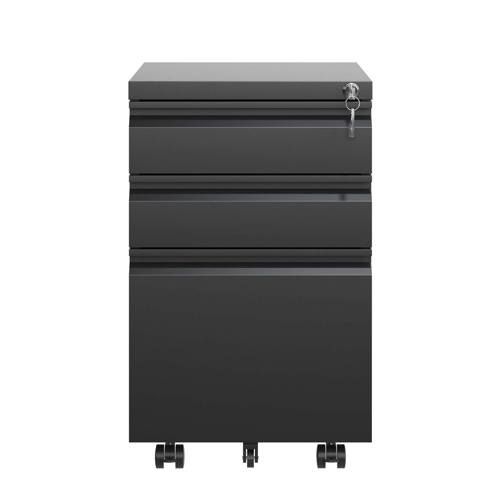 3-Drawer Mobile File Cabinet with Lock, Metal, Black