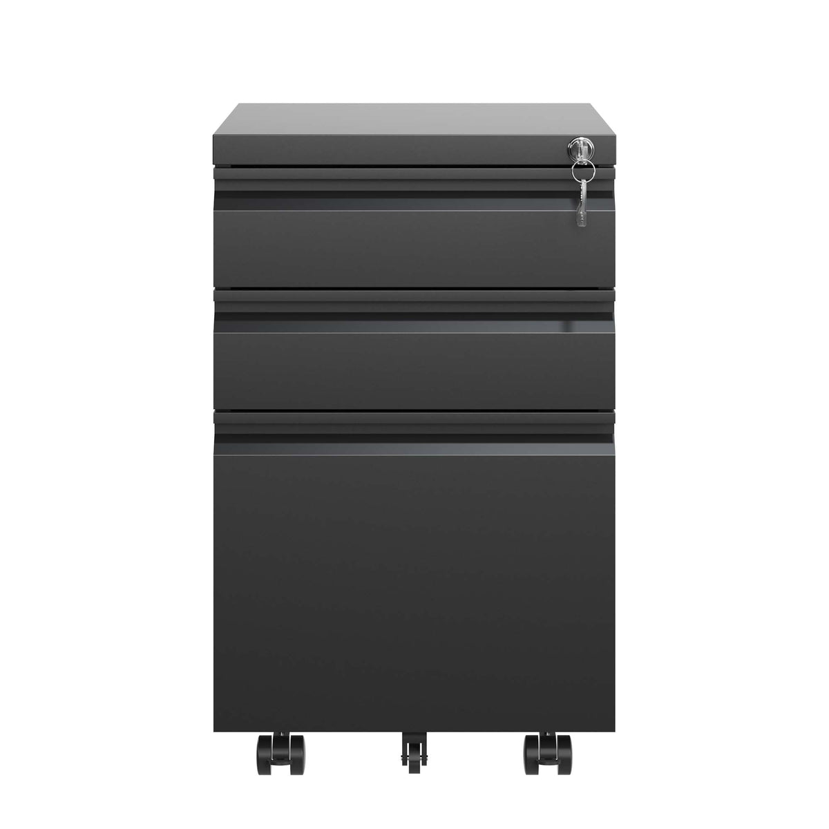 3-Drawer Mobile File Cabinet with Lock, Metal, Black