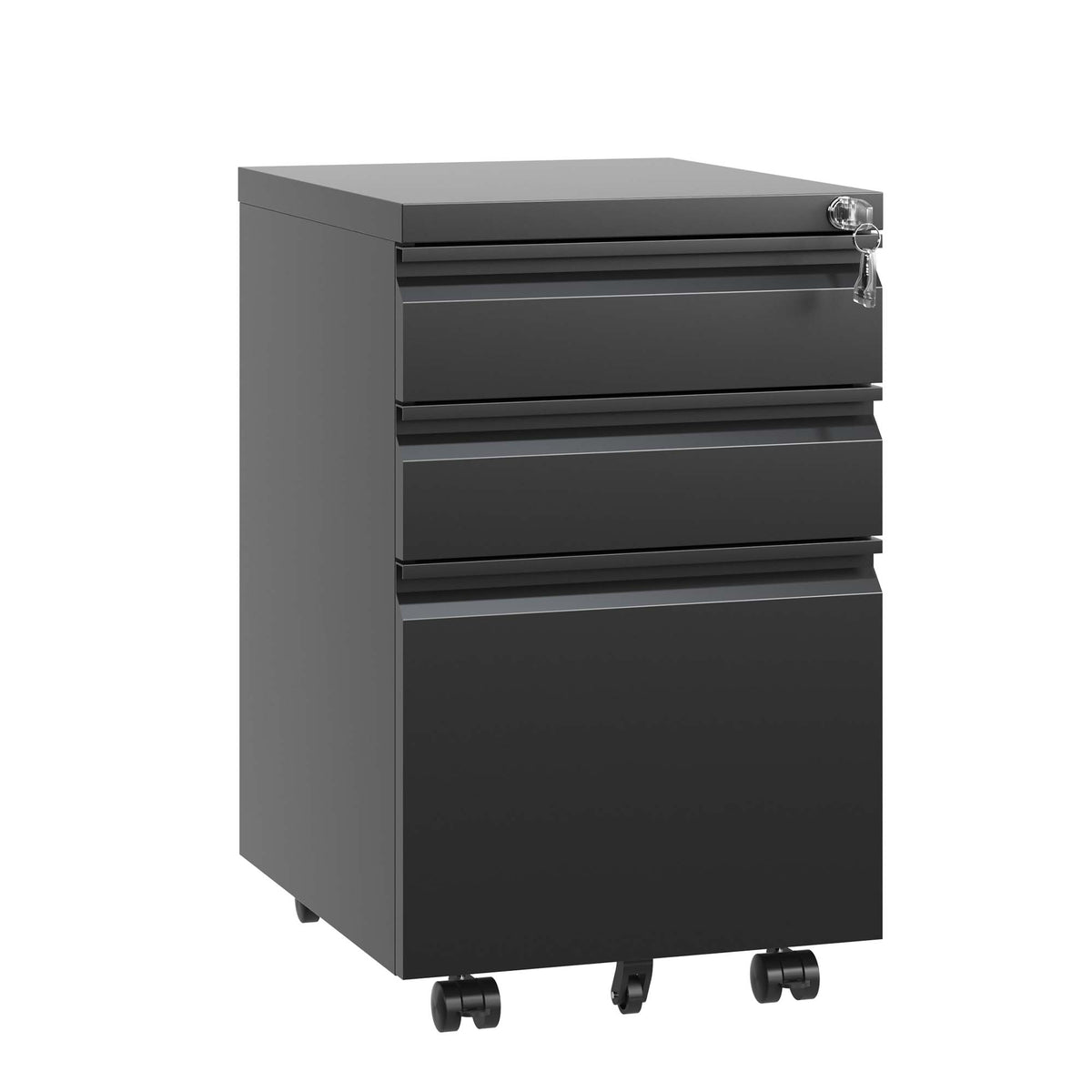 3-Drawer Mobile File Cabinet with Lock, Metal, Black
