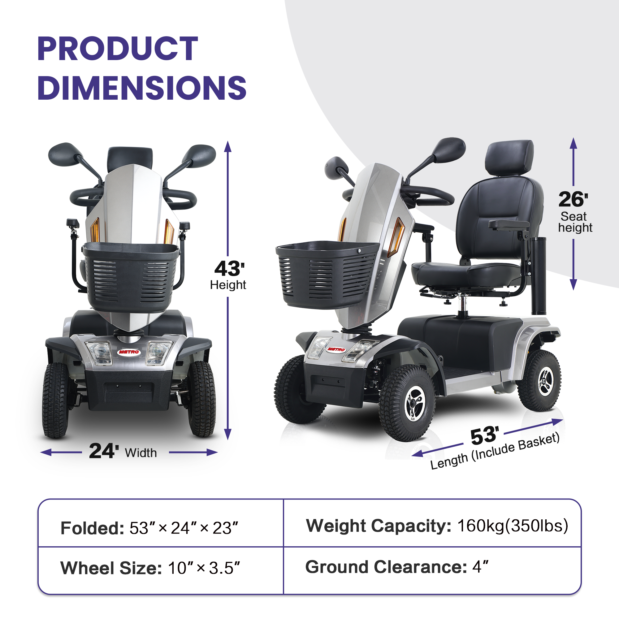 S500-Grey Heavy Duty Mobility Scooter