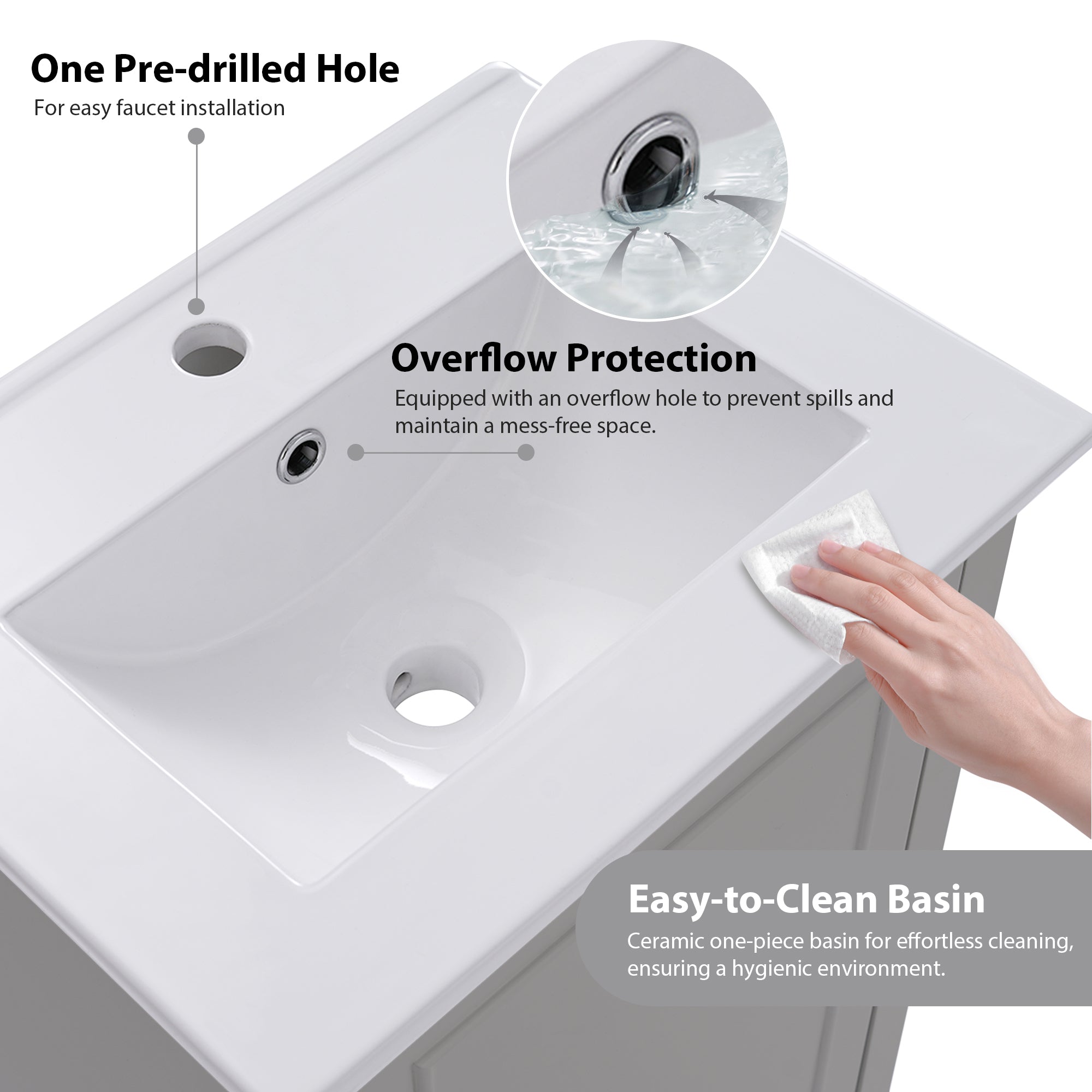 20 Inch Modern Small Bathroom Vanity Cabinet With Ceramic Basin