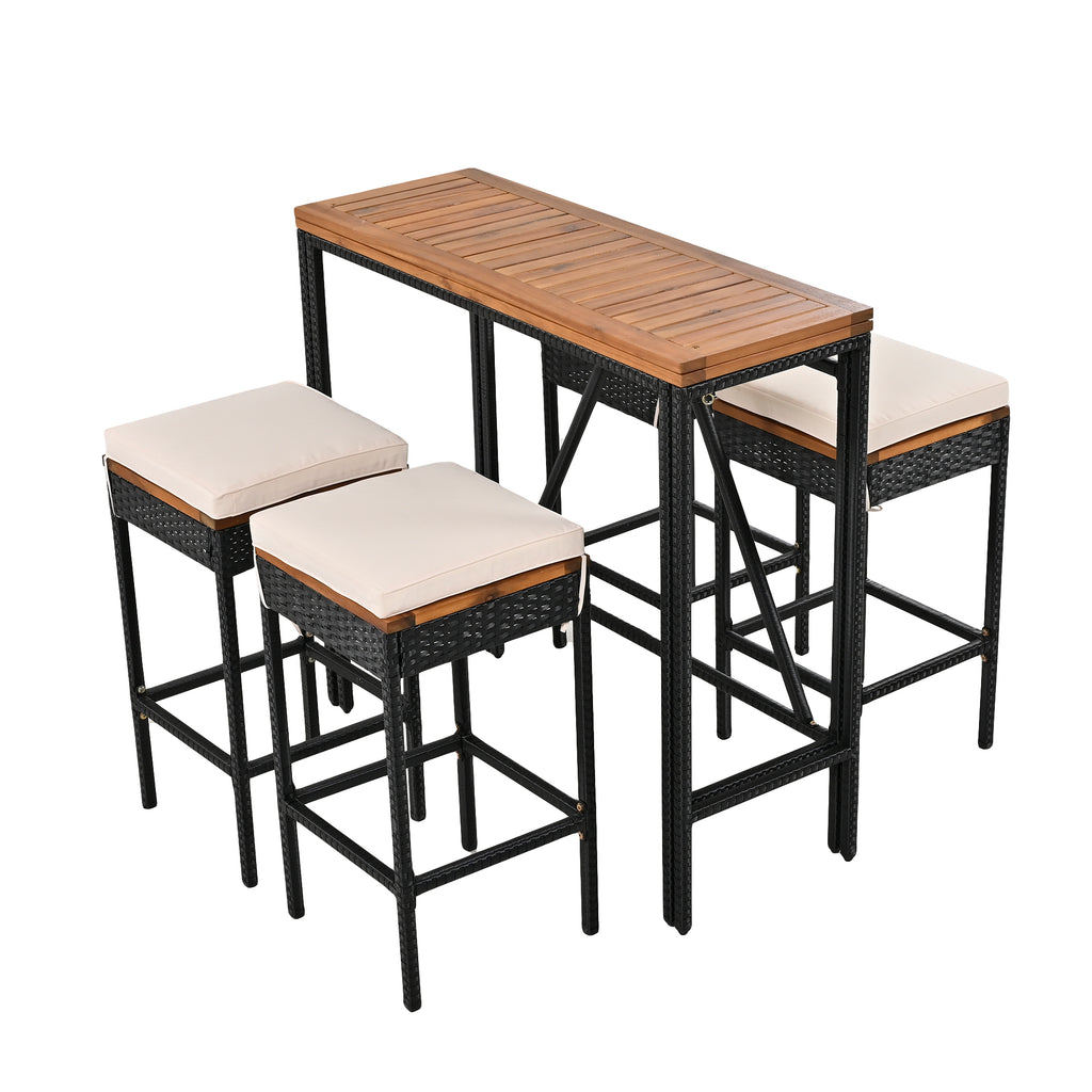 GO 5-Piece Outdoor Acacia Wood Bar Height Table And Stools Set