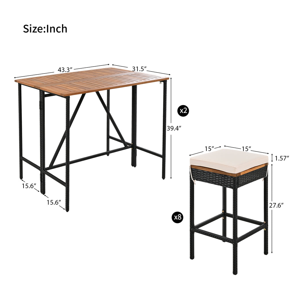 GO 10-Piece Outdoor Acacia Wood Bar Height Table And Stools Set