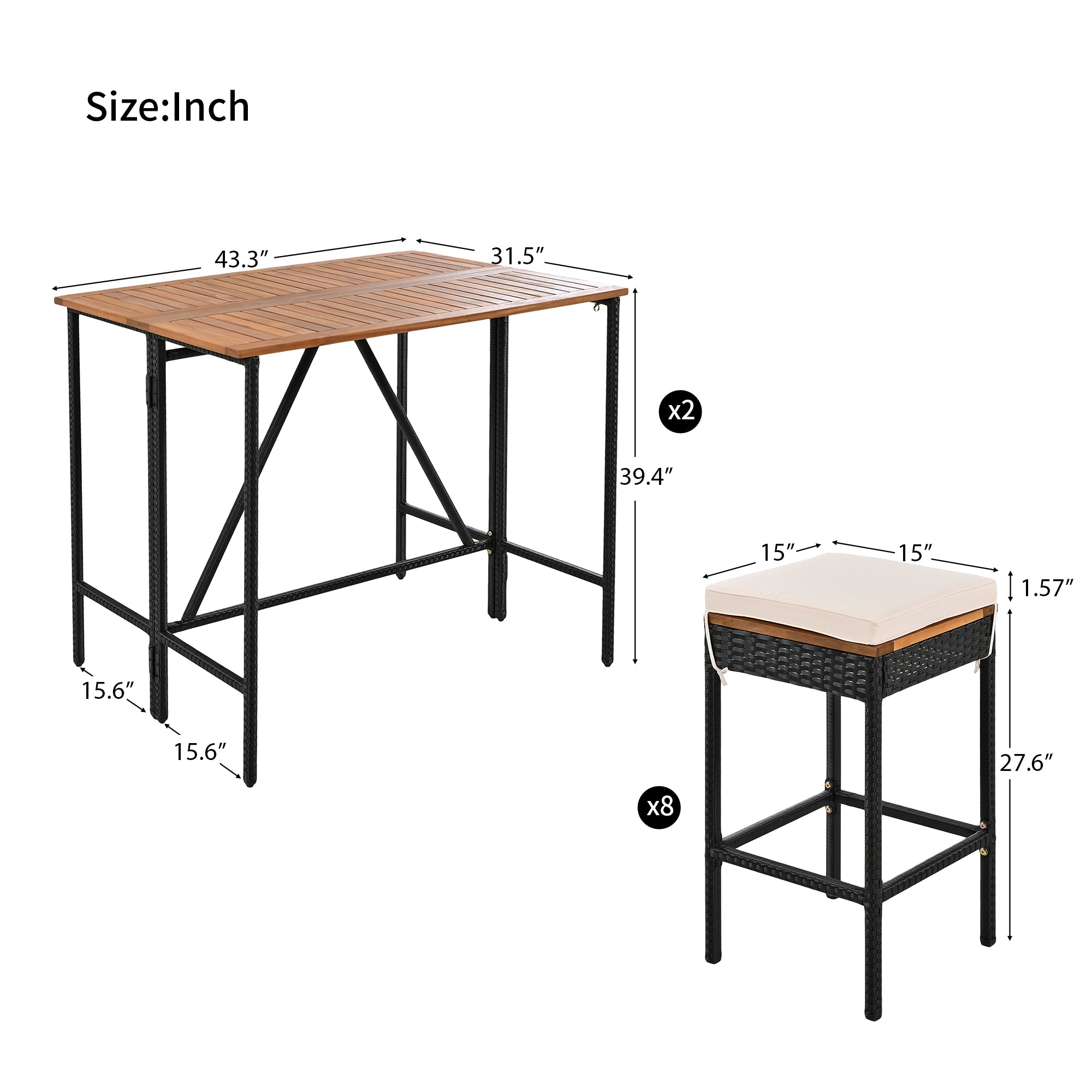 GO 10-Piece Outdoor Acacia Wood Bar Height Table And Stools Set