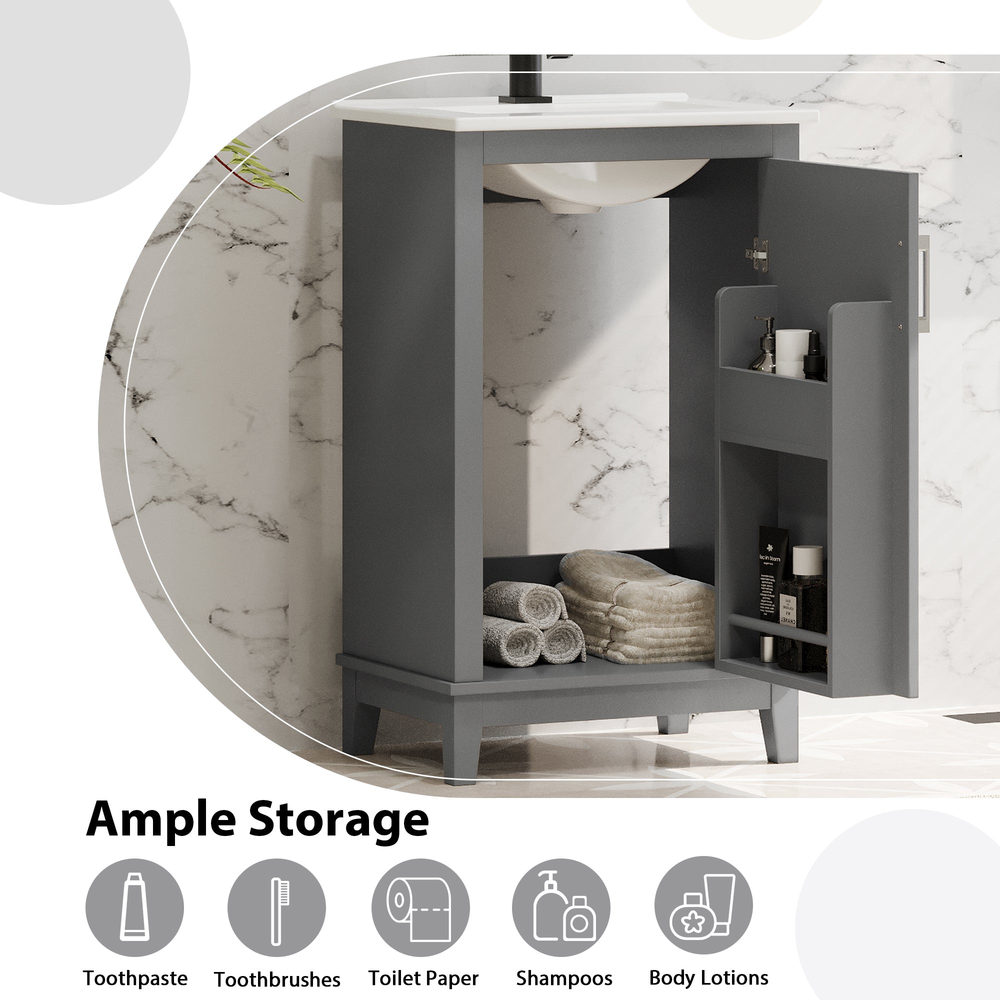 20 Inch Modern Small Bathroom Vanity Cabinet With Ceramic Basin