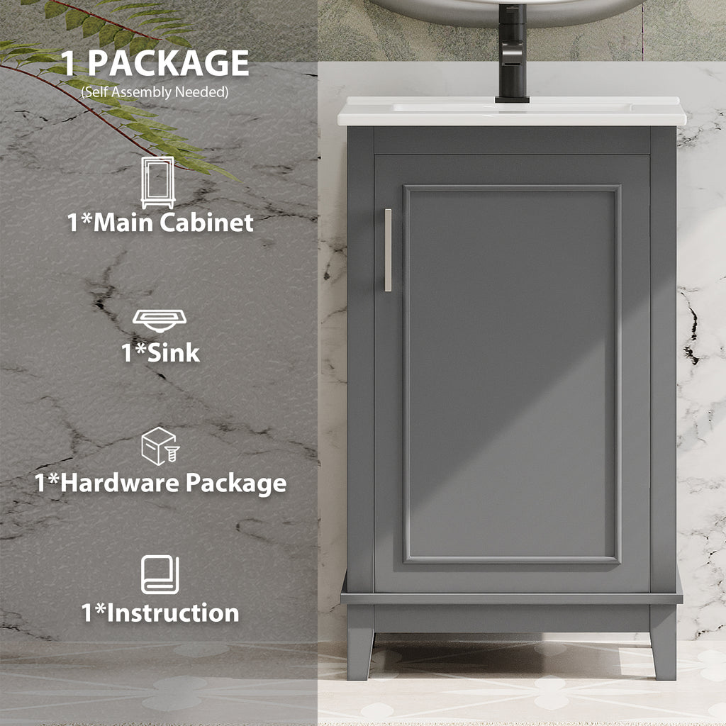 20 Inch Modern Small Bathroom Vanity Cabinet With Ceramic Basin