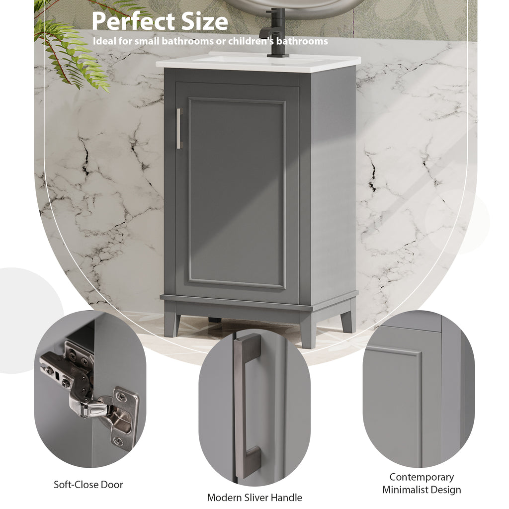 20 Inch Modern Small Bathroom Vanity Cabinet With Ceramic Basin