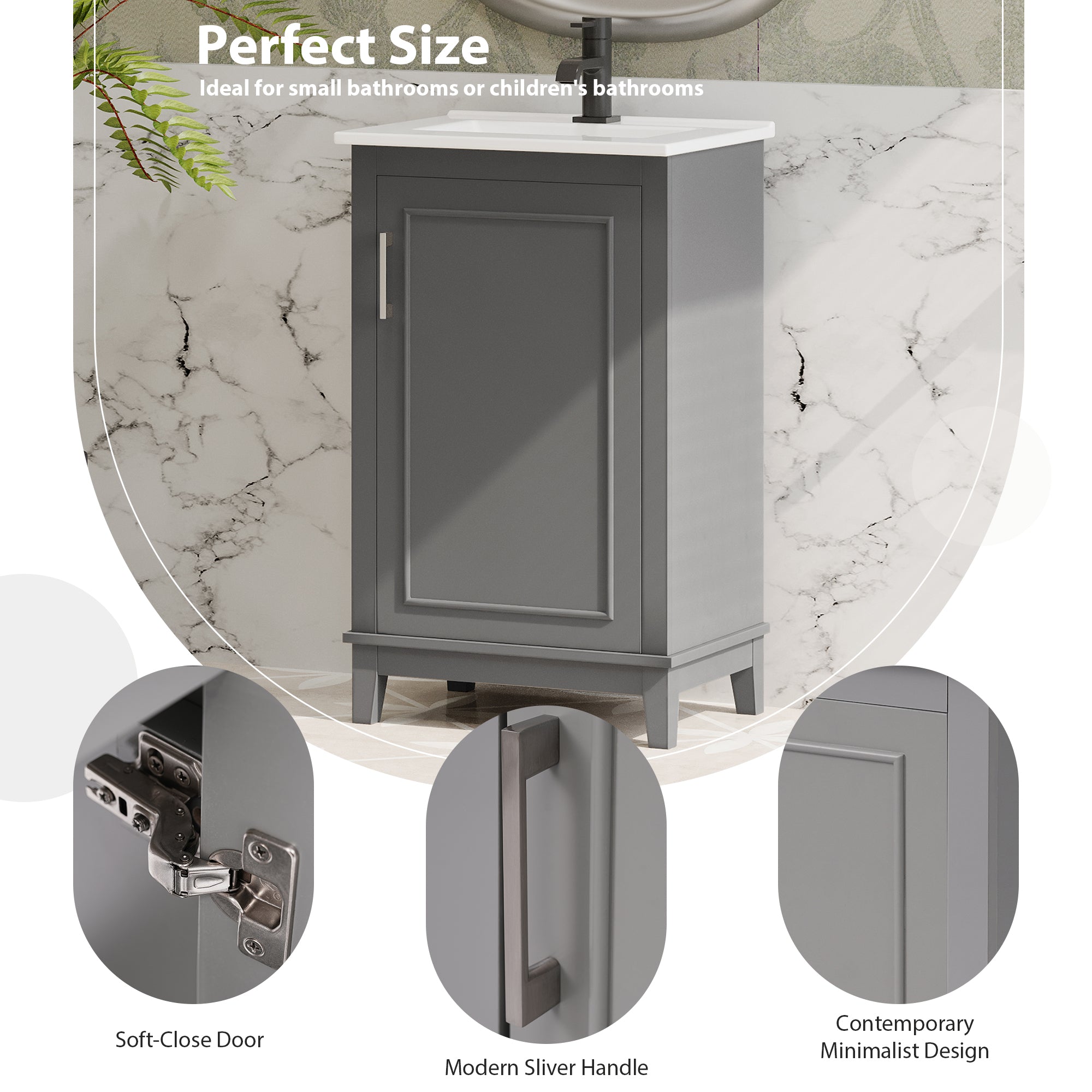 20 Inch Modern Small Bathroom Vanity Cabinet With Ceramic Basin