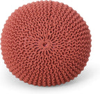 Poona Handcrafted Modern Cotton Pouf, Coral