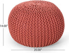 Poona Handcrafted Modern Cotton Pouf, Coral