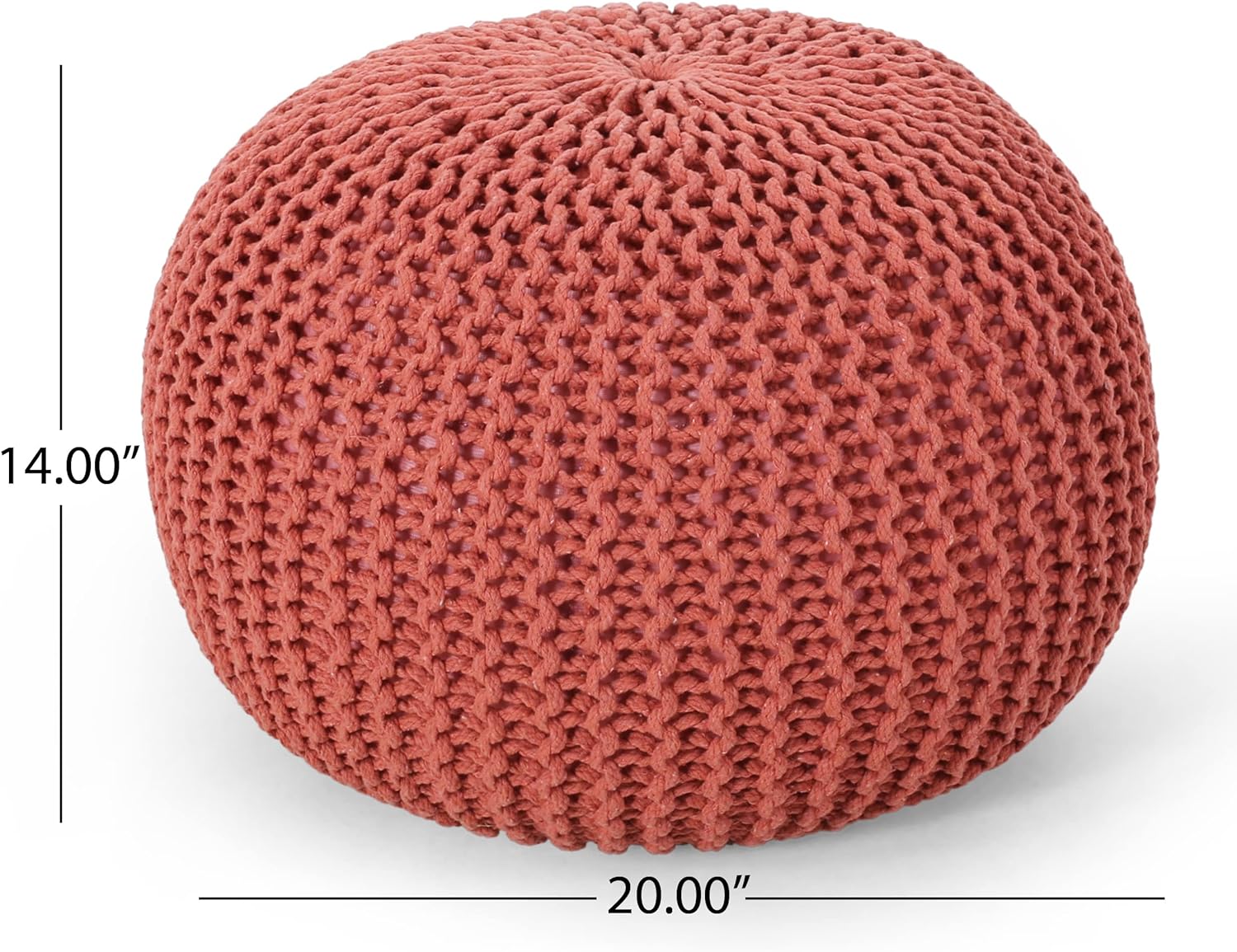 Poona Handcrafted Modern Cotton Pouf, Coral