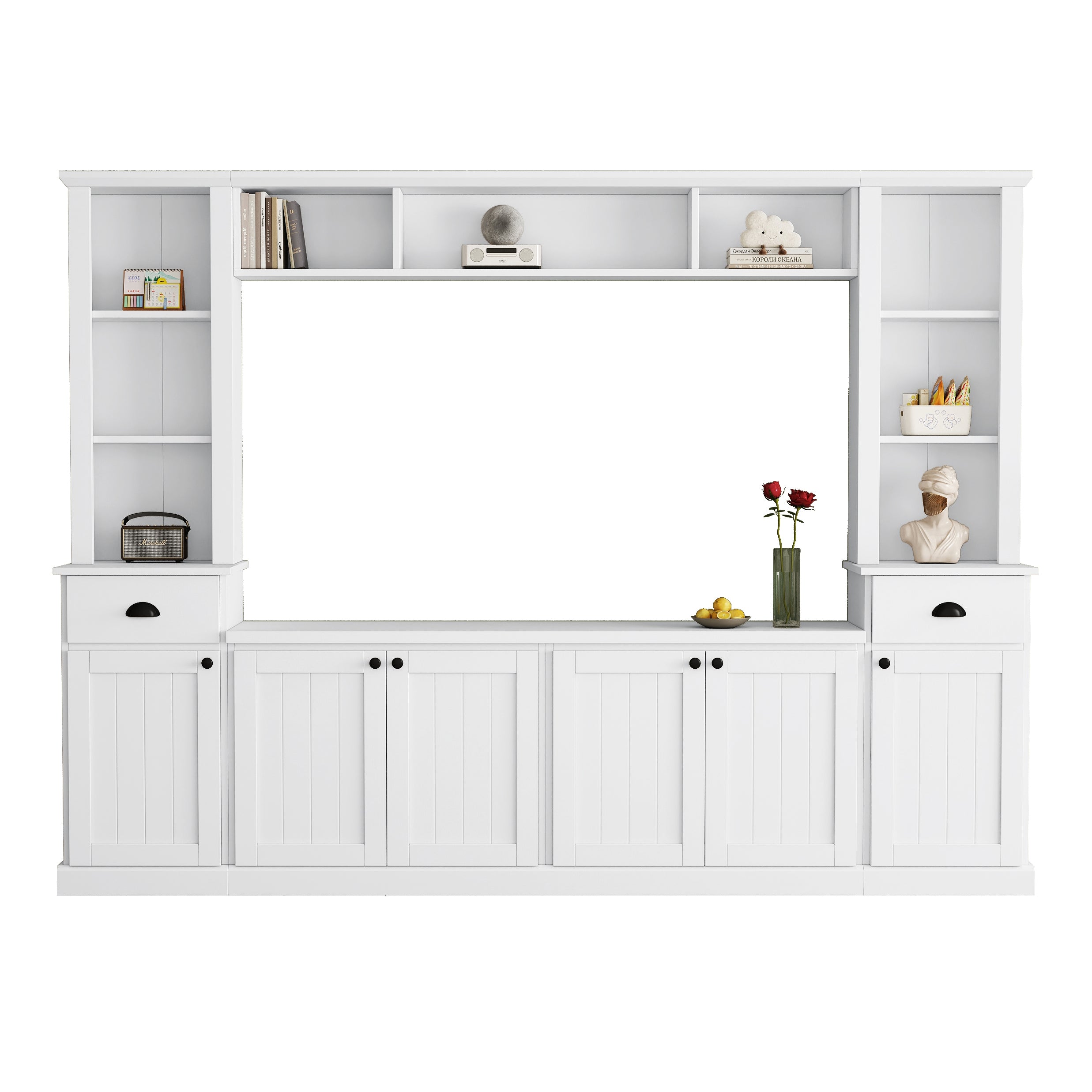 Minimalist Entertainment Wall Unit Set with Bridge for TVs Up to 75''