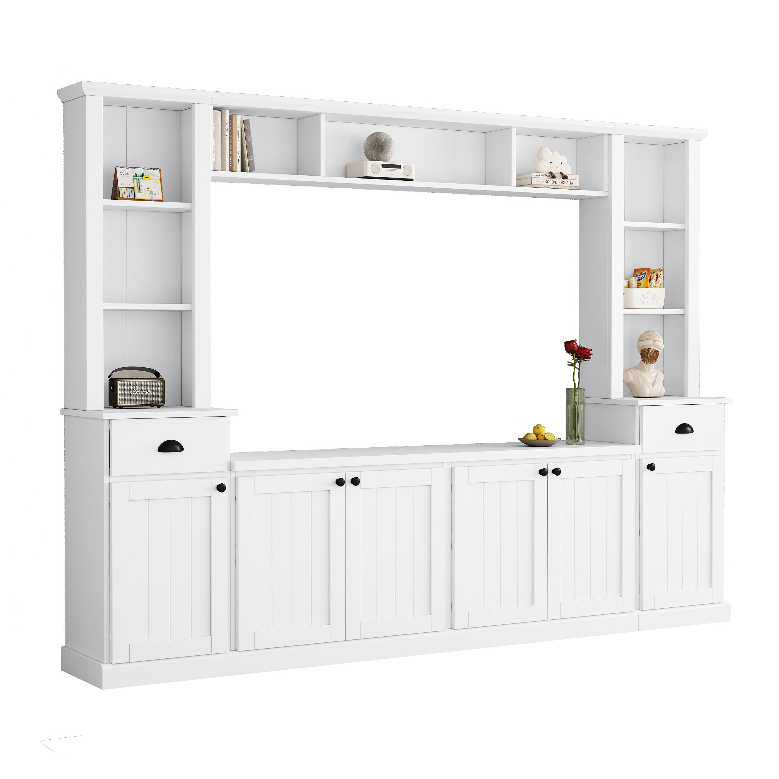 Minimalist Entertainment Wall Unit Set with Bridge for TVs Up to 75''