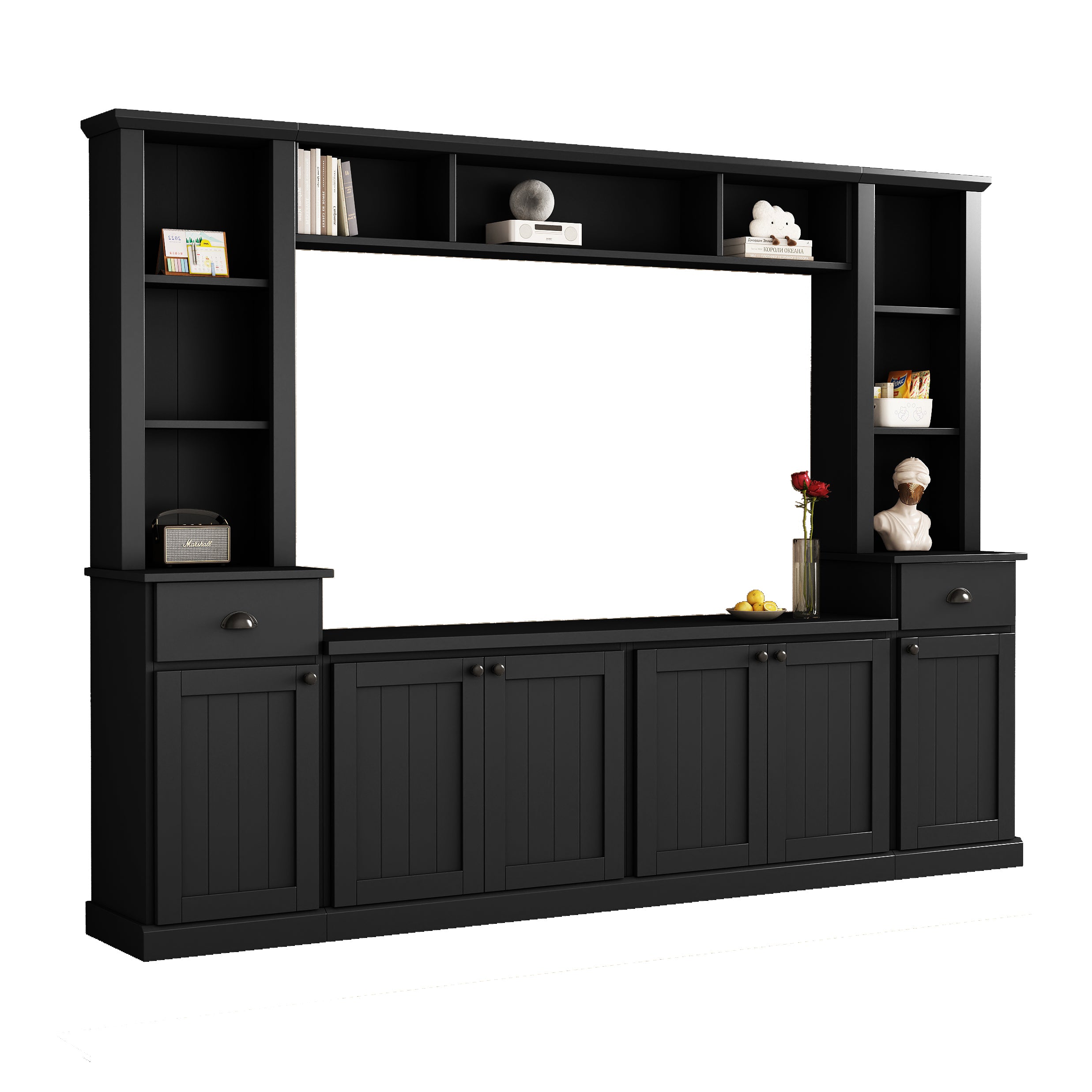 Minimalist Entertainment Wall Unit Set with Bridge