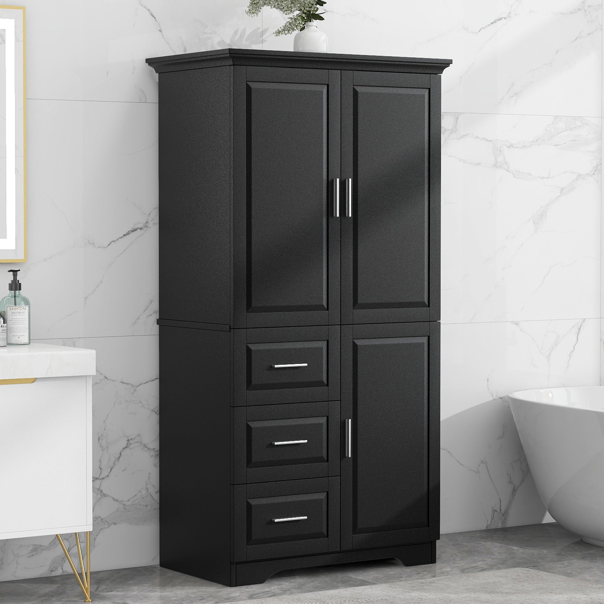 Tall and Wide Storage Cabinet with Doors for Bathroom/Office