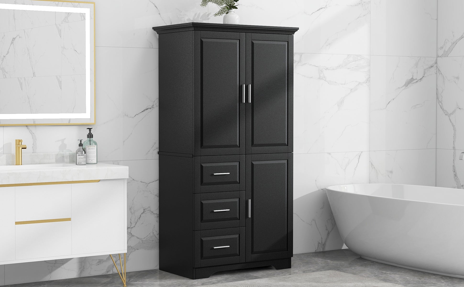 Tall and Wide Storage Cabinet with Doors for Bathroom/Office