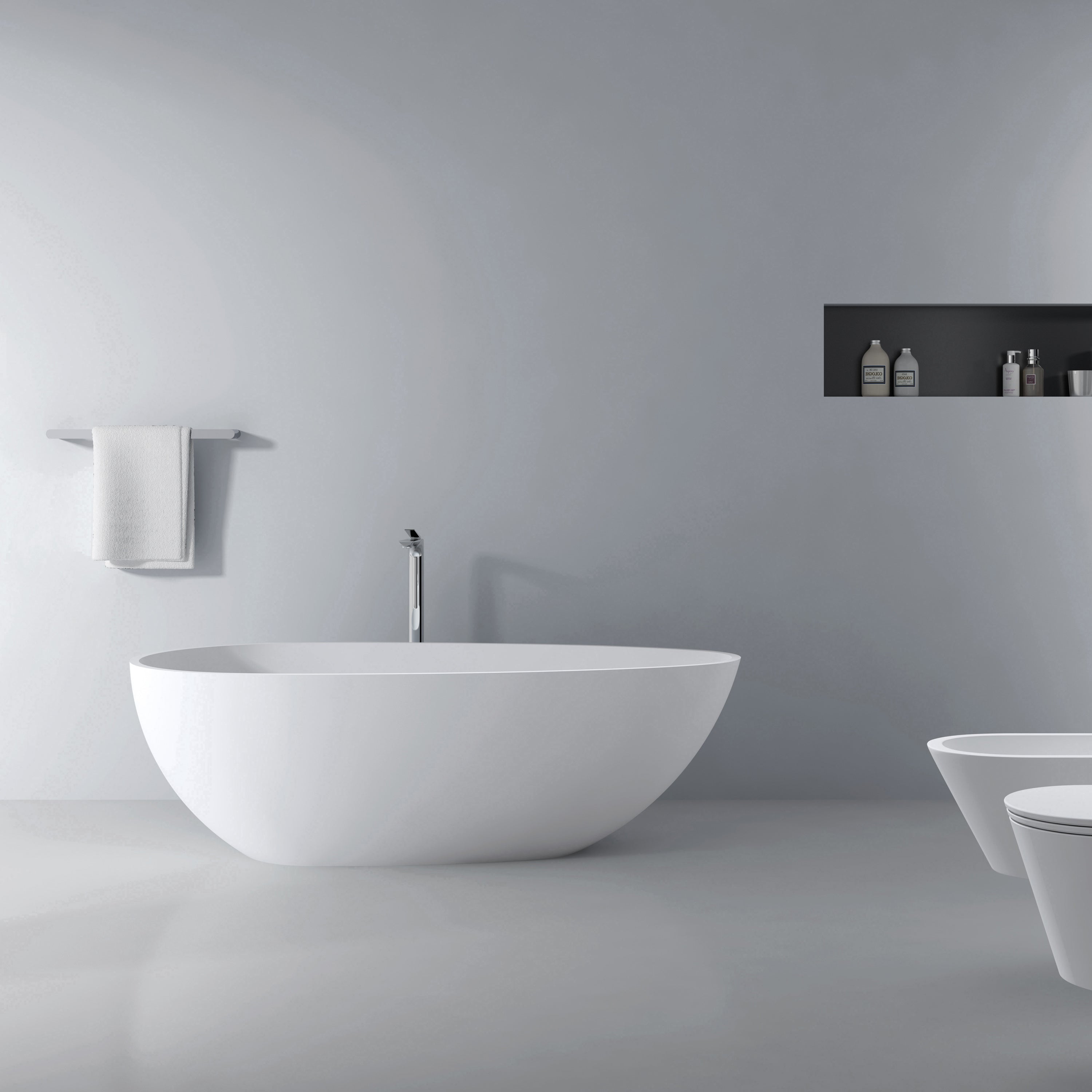 66.9 Inch Freestanding Solid Surface Soaking Bathtub