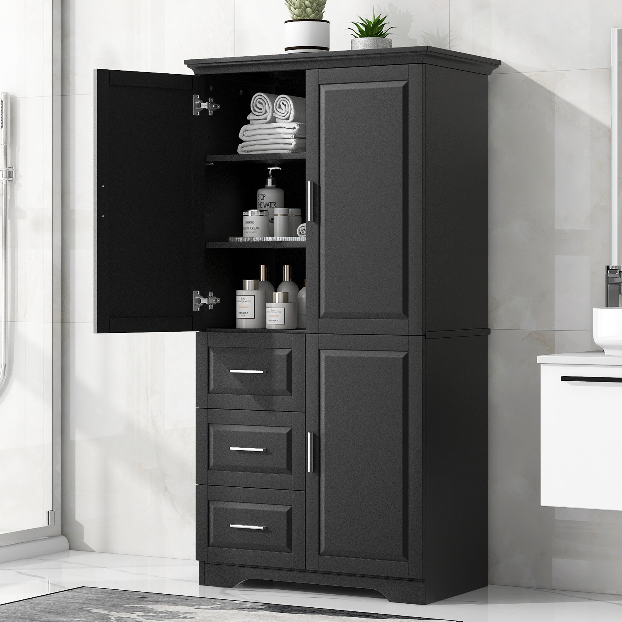 Tall and Wide Storage Cabinet with Doors for Bathroom/Office