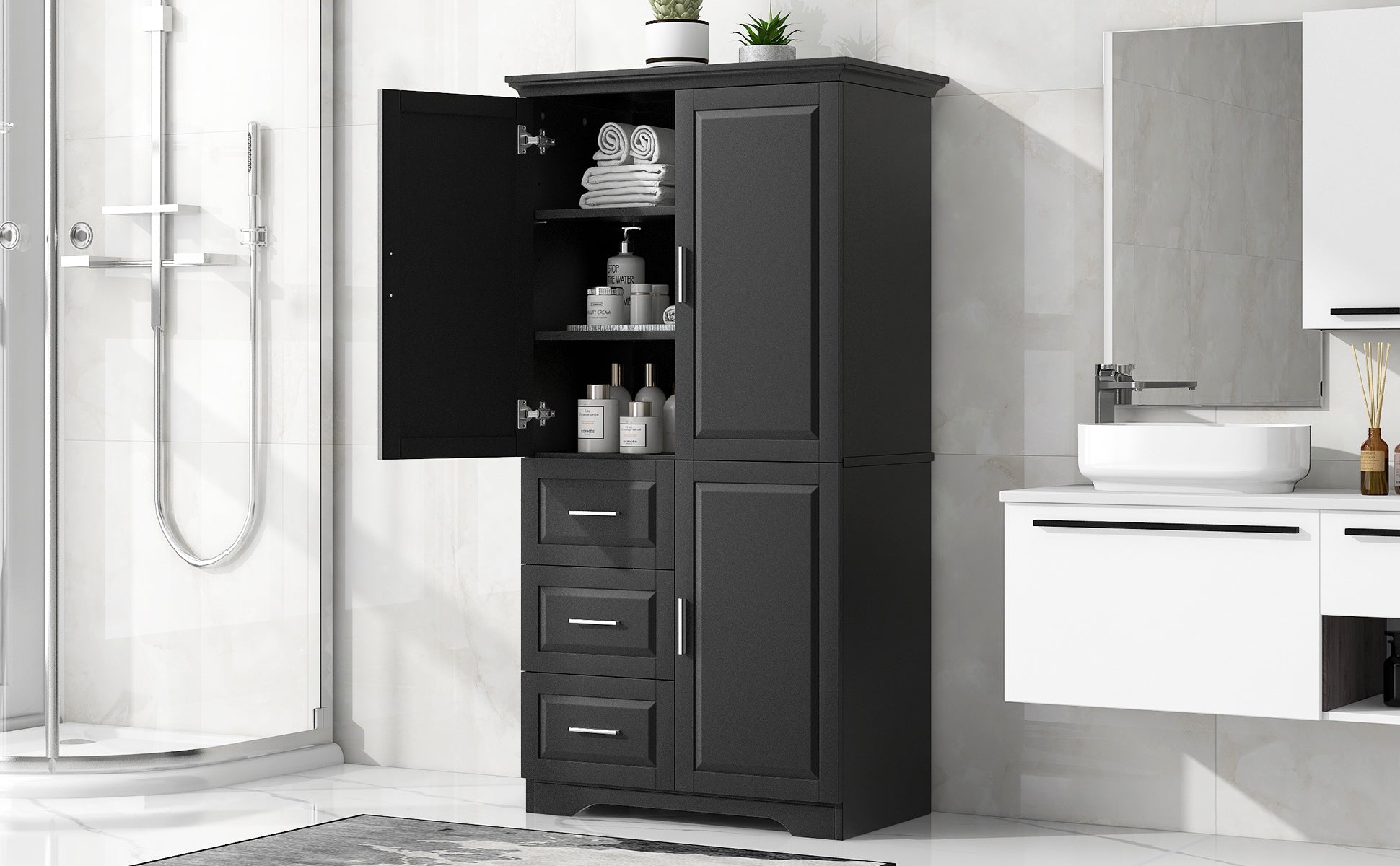 Tall and Wide Storage Cabinet with Doors for Bathroom/Office
