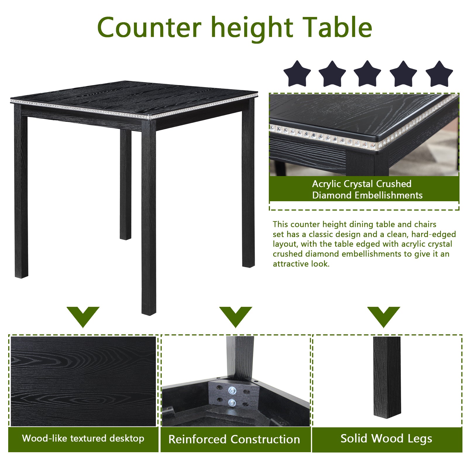 5 Piece Counter Height Dining Table Set