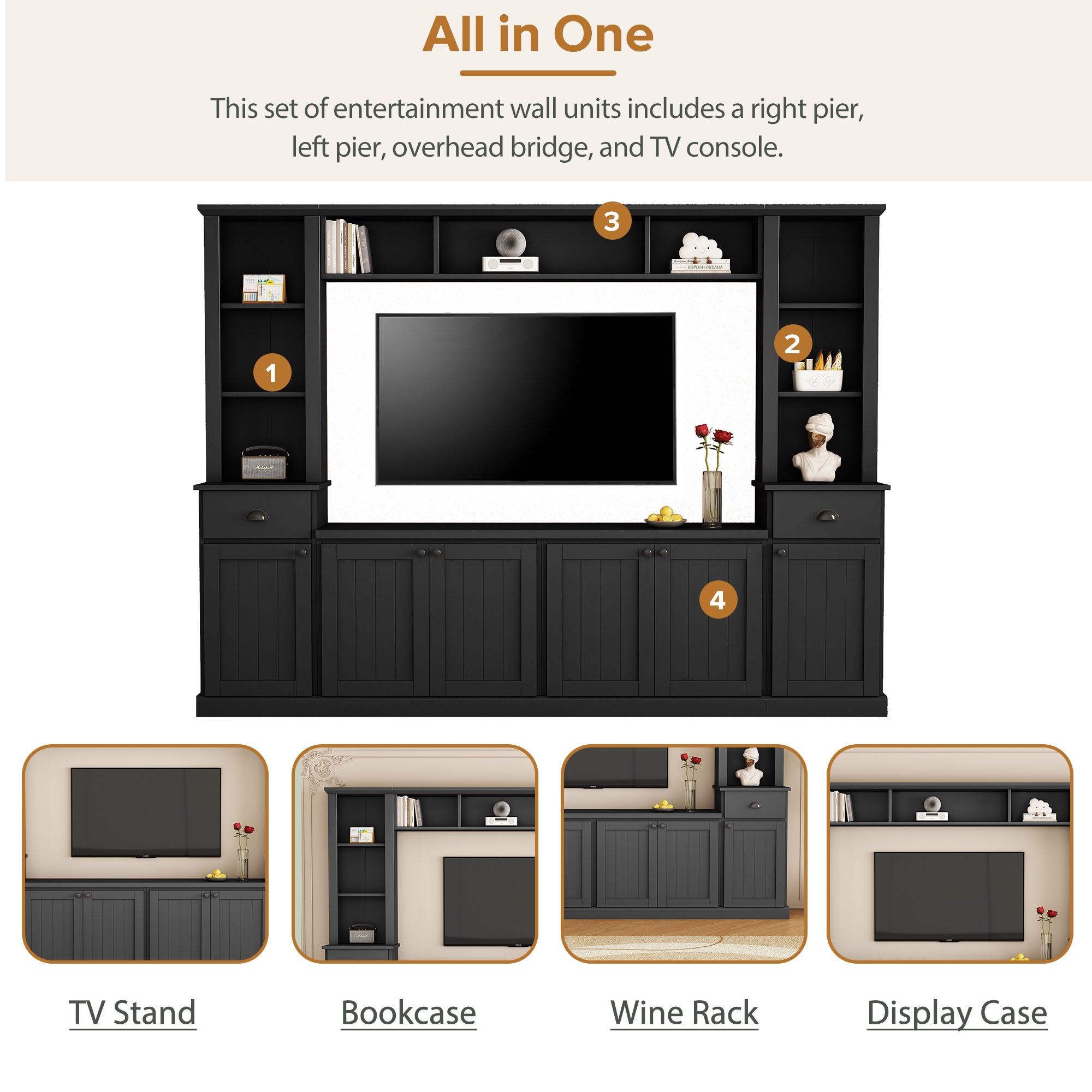 Minimalist Entertainment Wall Unit Set with Bridge