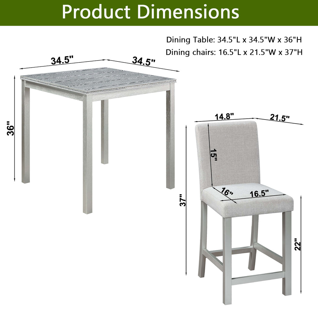 5 Piece Counter Height Table Set with Upholstered Chairs