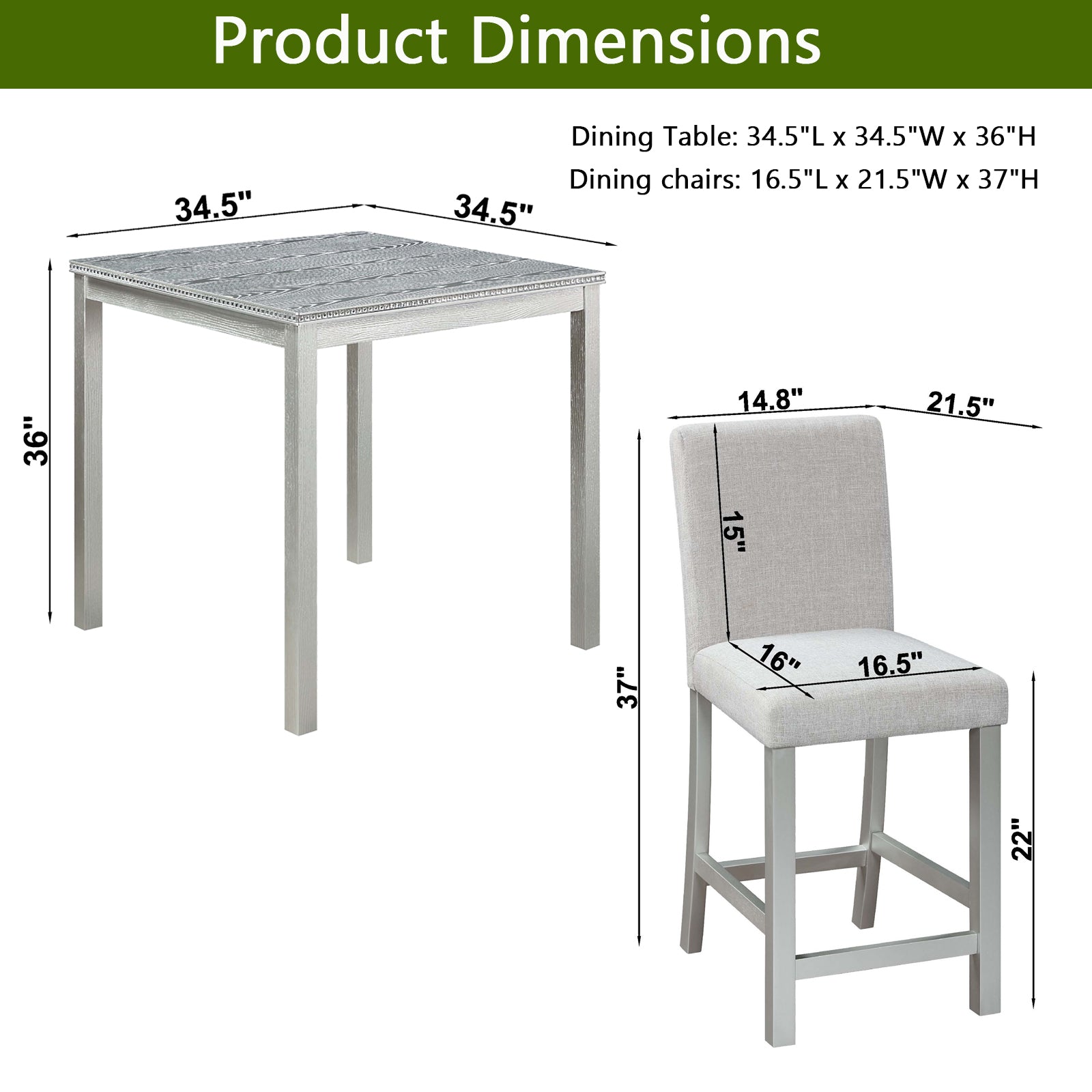 5 Piece Counter Height Table Set with Upholstered Chairs