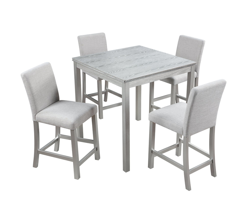 5 Piece Counter Height Table Set with Upholstered Chairs