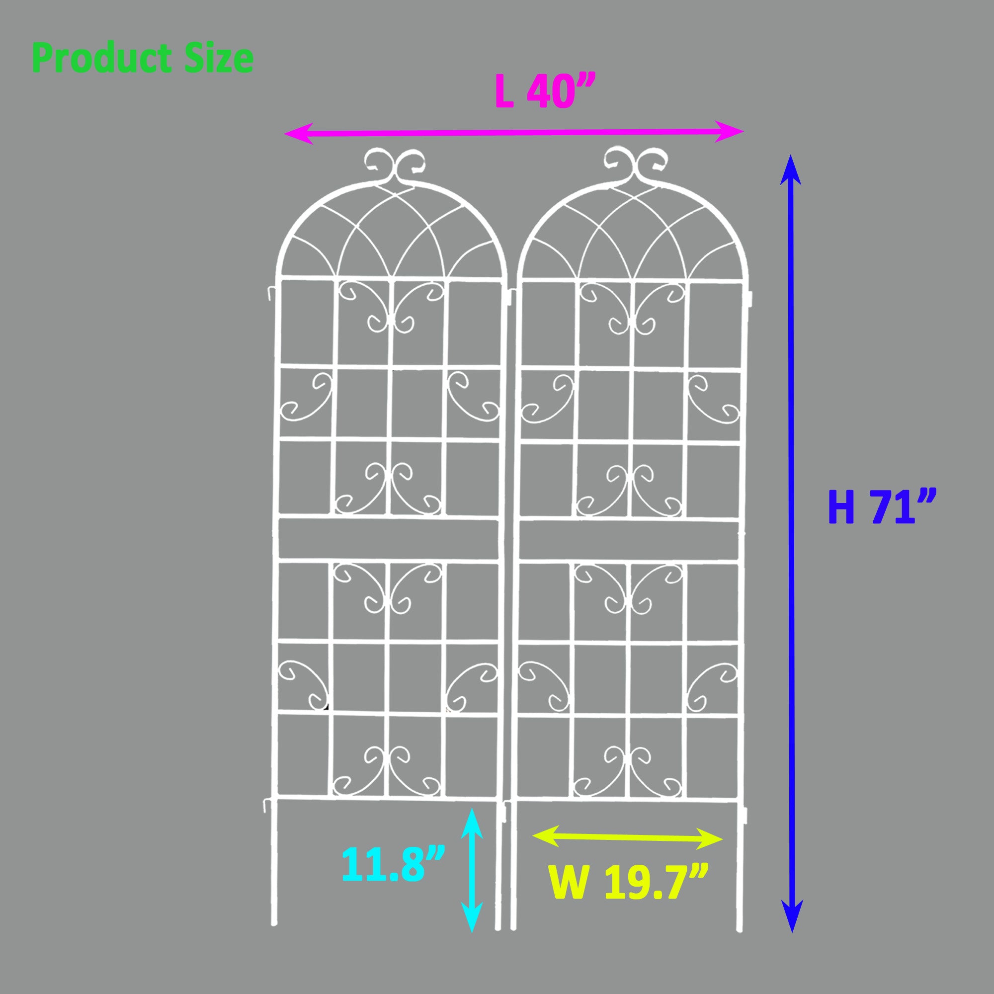 2 Pack Metal Garden Trellis 71" x 19.7"