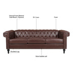 83.66 Inch Width Traditional Square Arm Removable Cushion 3-Seater Sofa