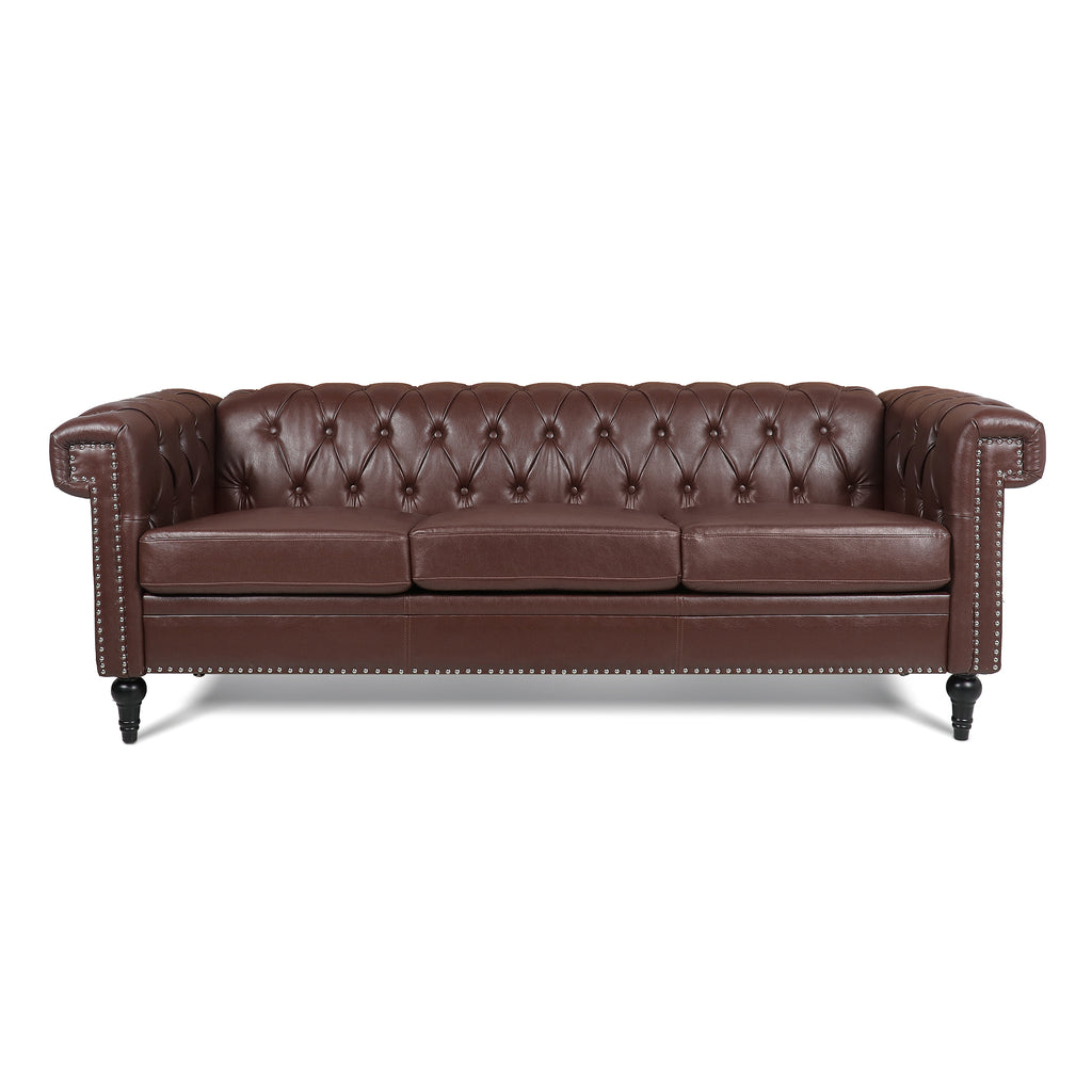 83.66 Inch Width Traditional Square Arm Removable Cushion 3-Seater Sofa