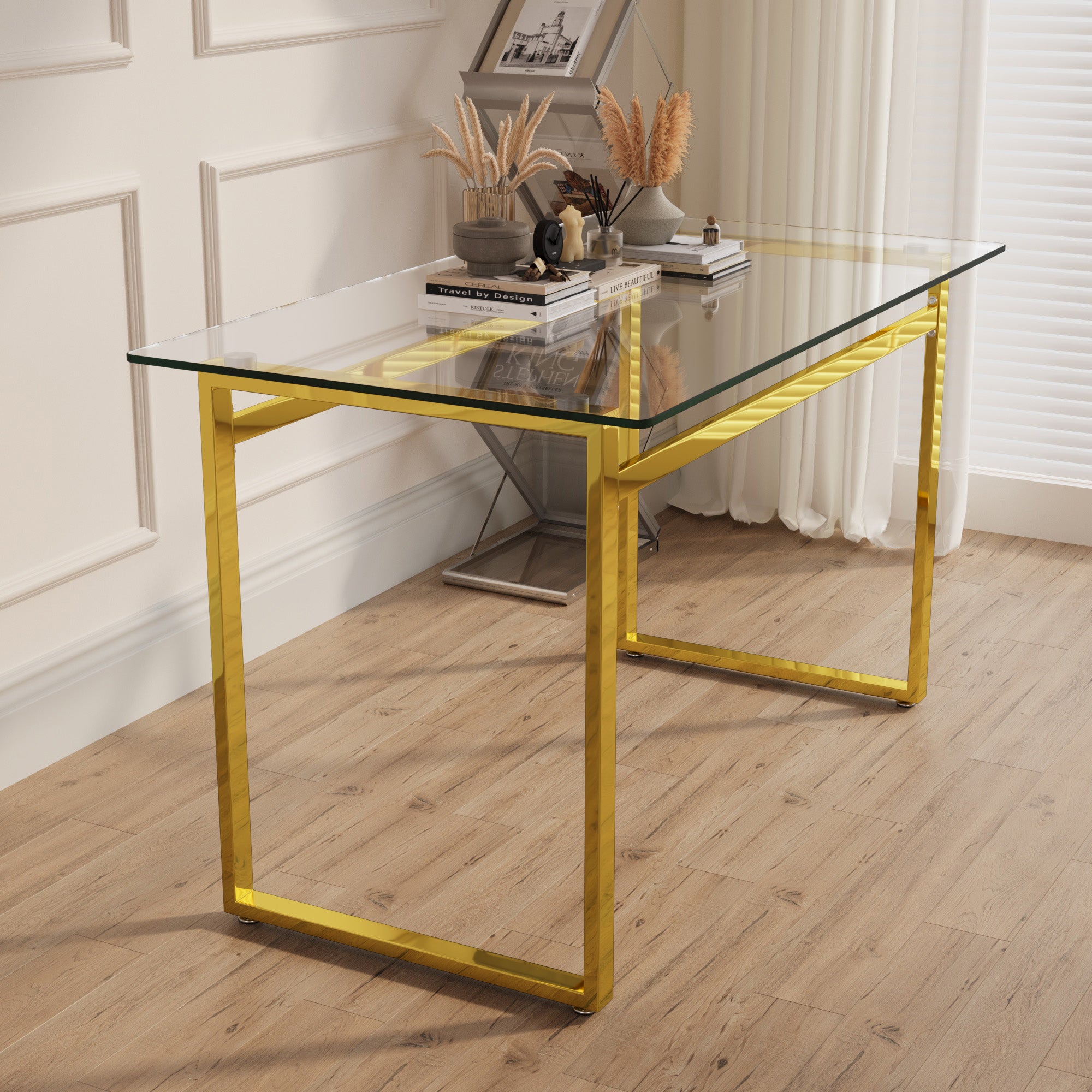 51" Modern Minimalist Rectangular Glass Dining Table