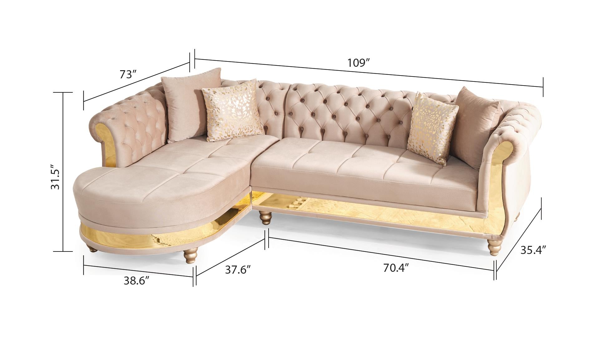 Gold Detailed Tufted Upholstery Sectional