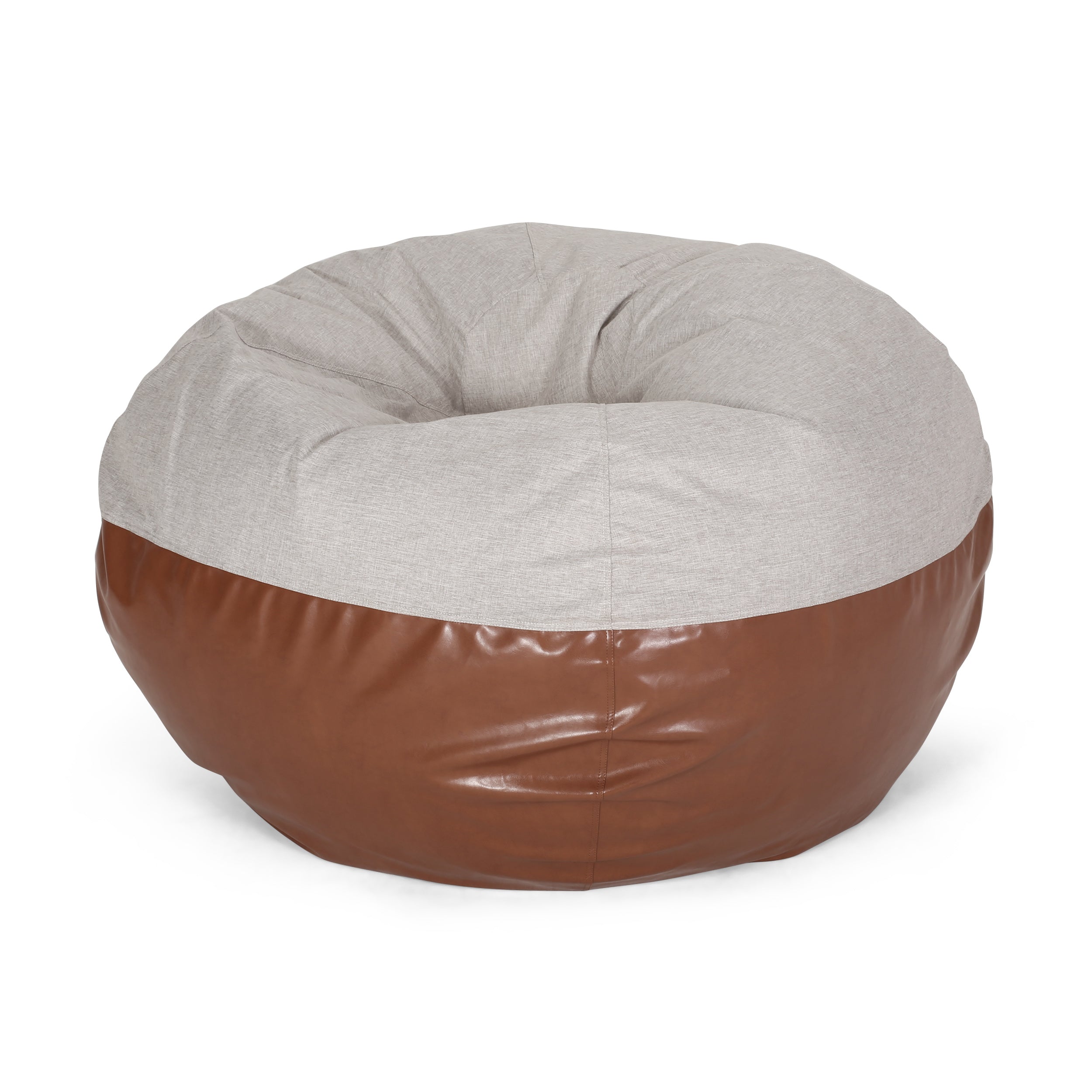 Maxi 5 Foot Two-Color Fabric and Faux Leather Rounded Bean Bag
