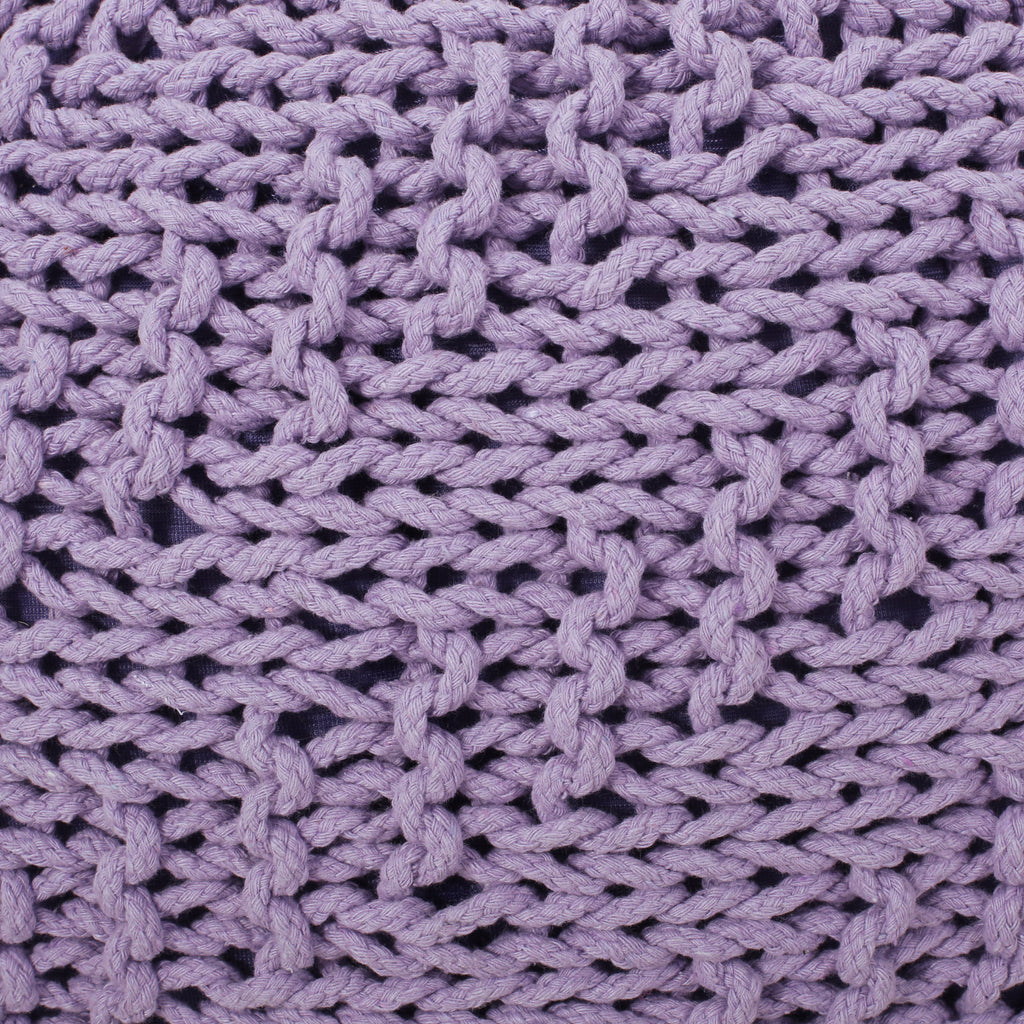 Bordeaux Knitted Cotton Round Pouf, Lavender